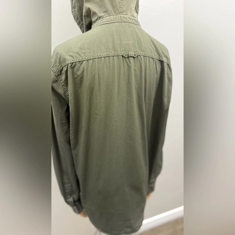 American Rag Olive Green Hooded Button Up Shirt Jacket Size M Cotton